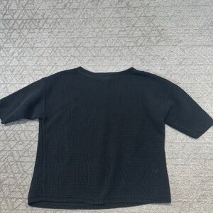 Woolrich Womens XL Black Textured Knit Short Sleeve Sweater Top